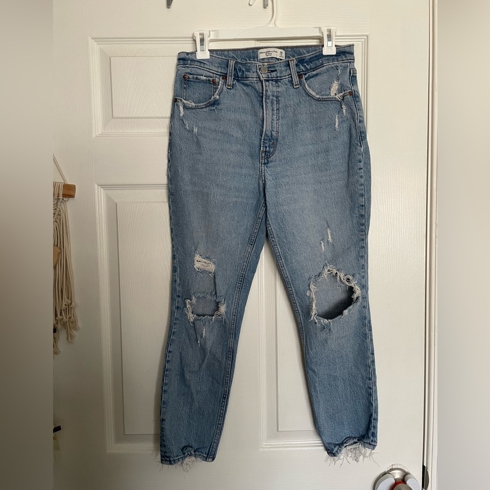 Abercrombie & Fitch Skinny High Rise Light Blue Distressed Jeans Size 6